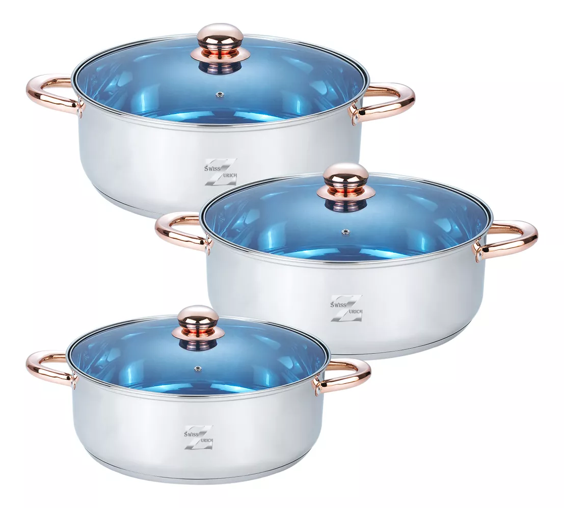 Set De 3 Arroceras Swiss Zurich Acero Inox 34 36 Y 40 Cm