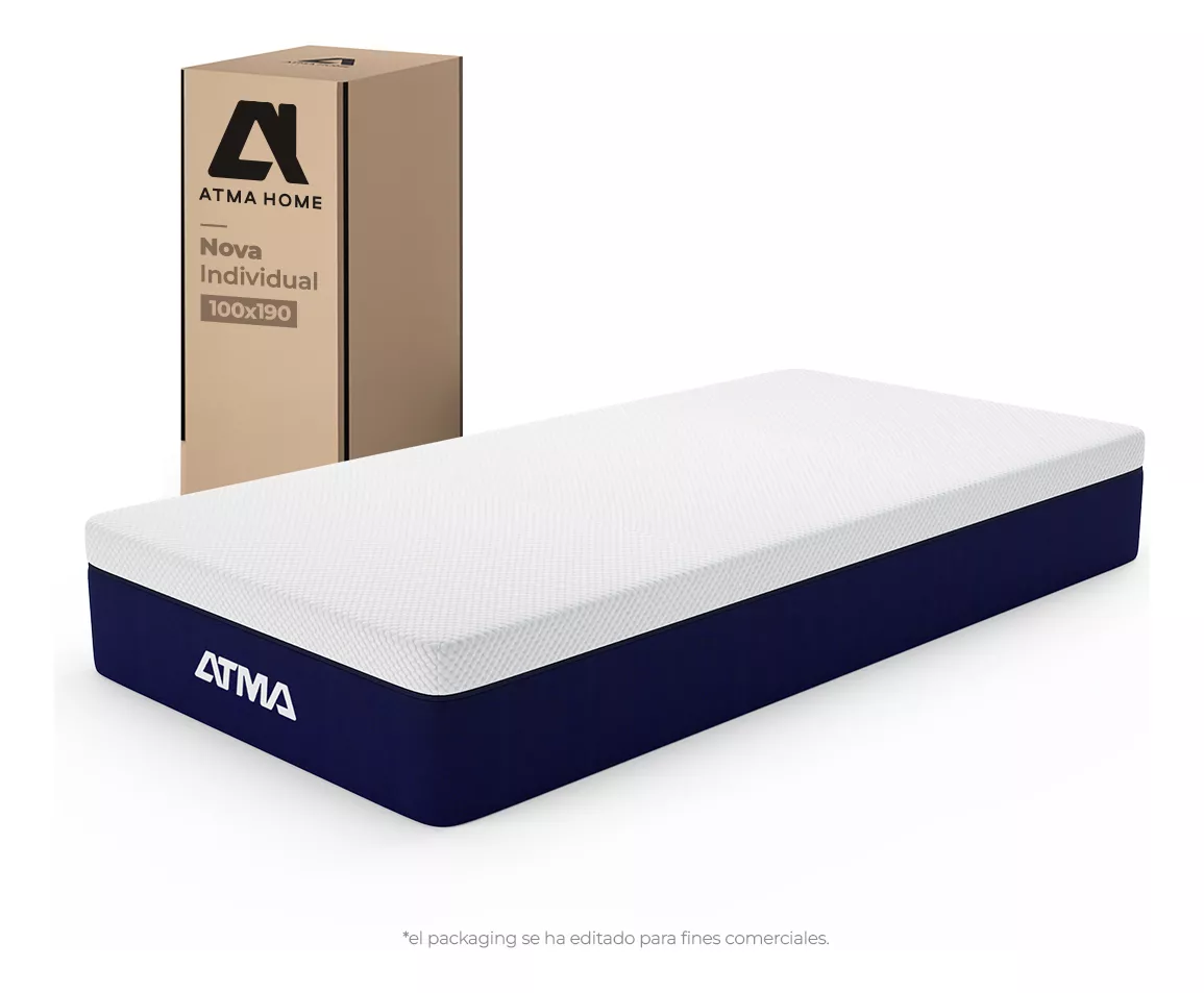 Atma Colchón Nova Individual 29 cm en caja 3 capas espuma blanco azul