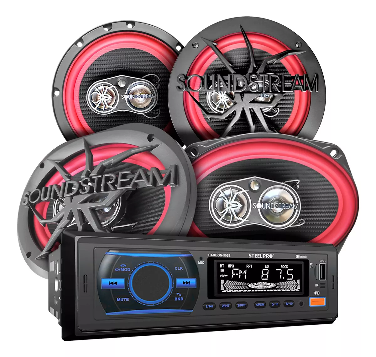 kit Autoest&eacute;reo Par Bocina 6x9 + Par Bocinas 6.5 Soundstream