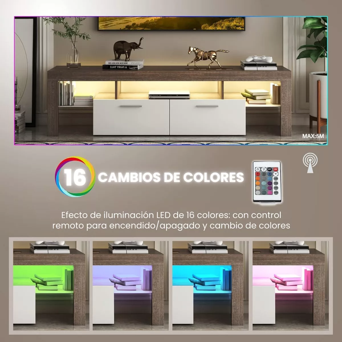 Mueble Para Tv 2 Cajones Y Luces Led Hasta 75 Pulgadas