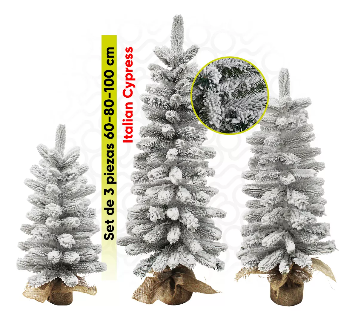 &Aacute;rboles De Navidad Nevado Set De 3 Piezas (60-80-100cm) Italian Cypress Artego Ramas Premium material Polietileno (pe) Pino Navide&ntilde;o Con Base Morral Set Navidad Trees Decoraci&oacute;n Navide&ntilde;a Centro Mesa