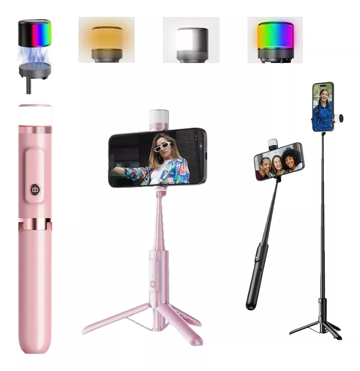 Tripie Celular Selfies Stick Con Control Remoto Y Led Rgb