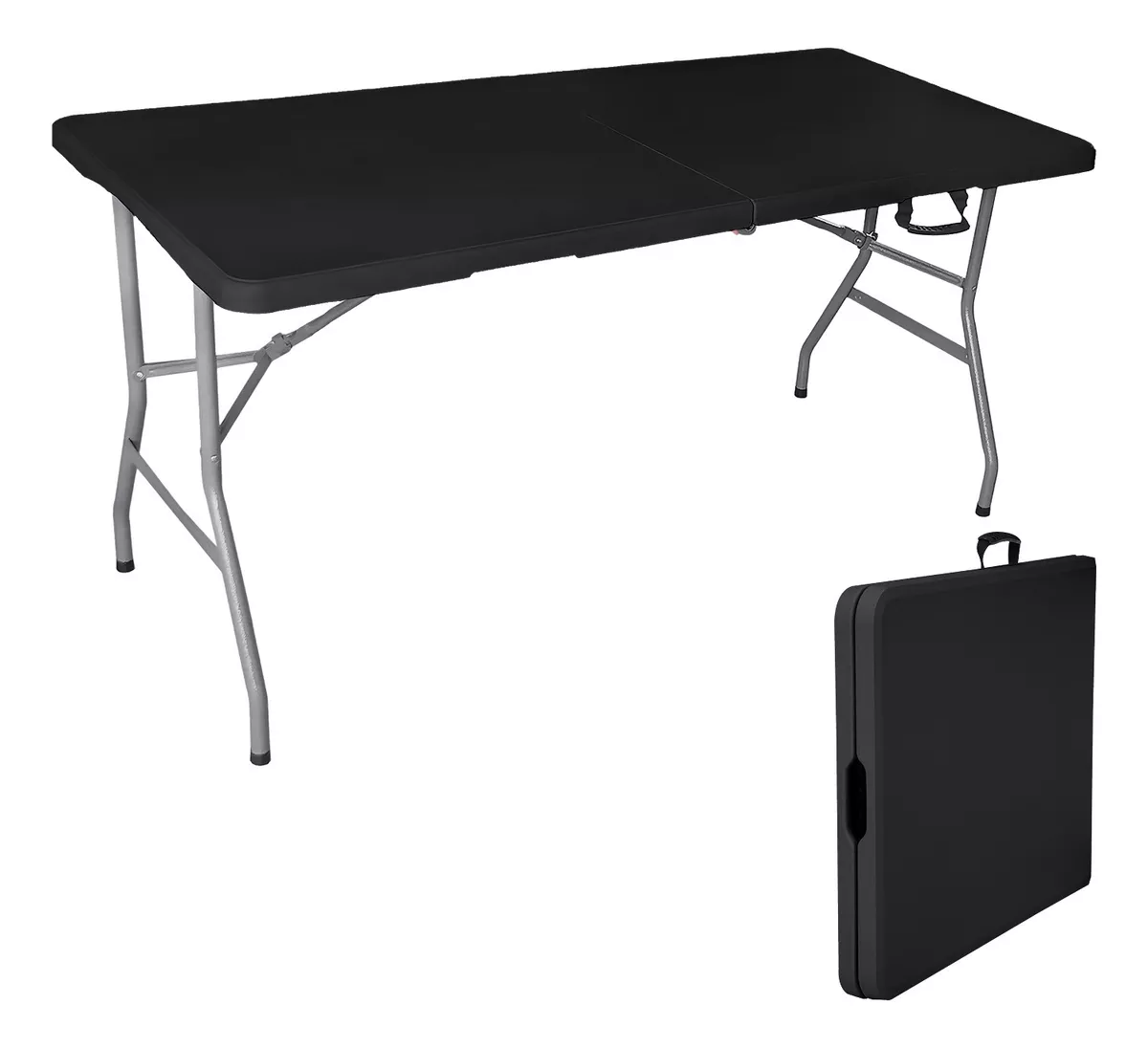 Mesa Plegable Mueblick 180cm Pl&aacute;stico Acero Portafolio Negro