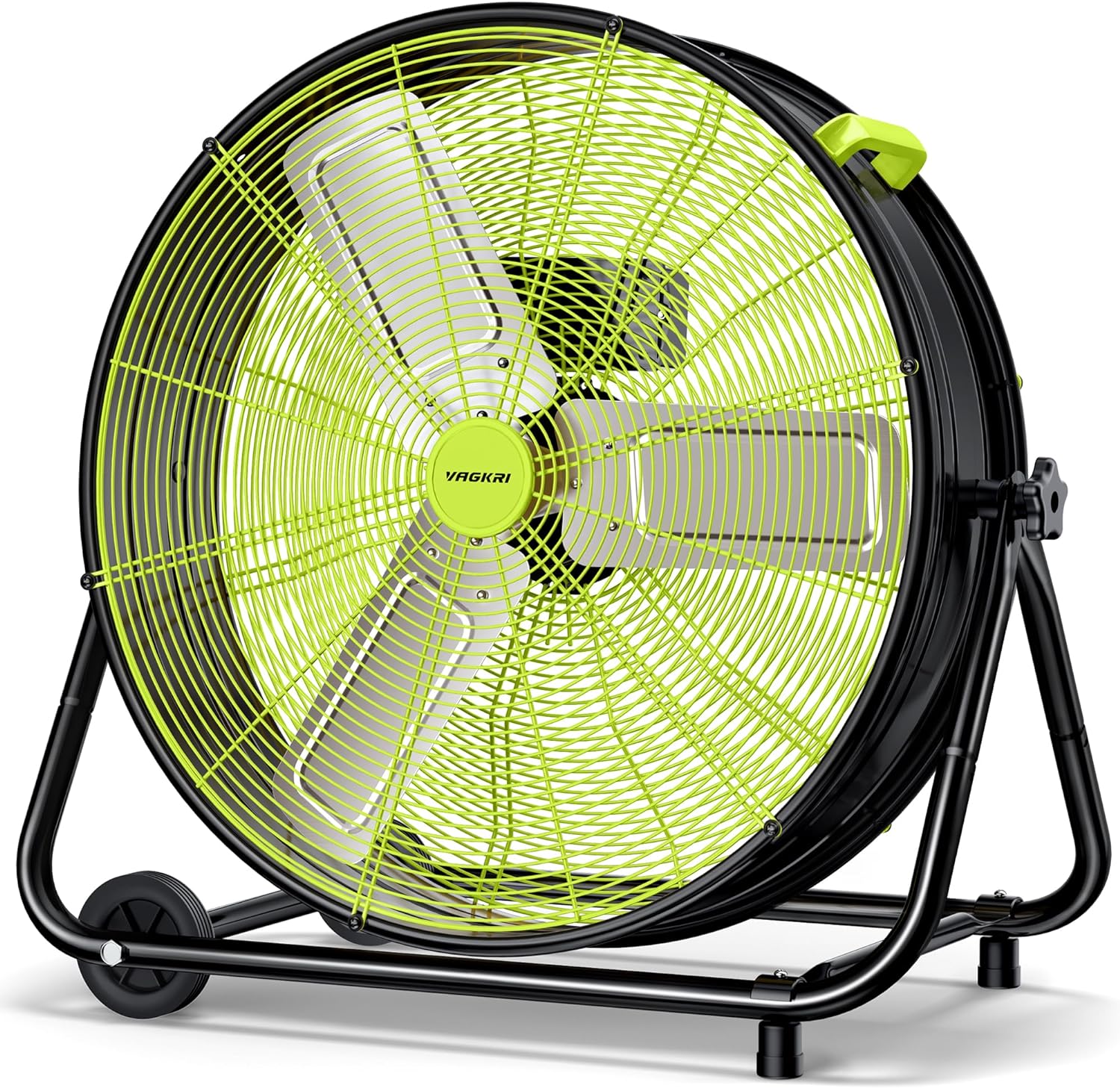 VAGKRI Ventilador Industrial de Tambor de 24 Pulgadas, Ventilador de Piso de Alta Velocidad de 320W, Circulador de Aire Met&aacute;lico de 3 Velocidades para Trabajo Pesado, Inclinaci&oacute;n de 360&deg; con Mango