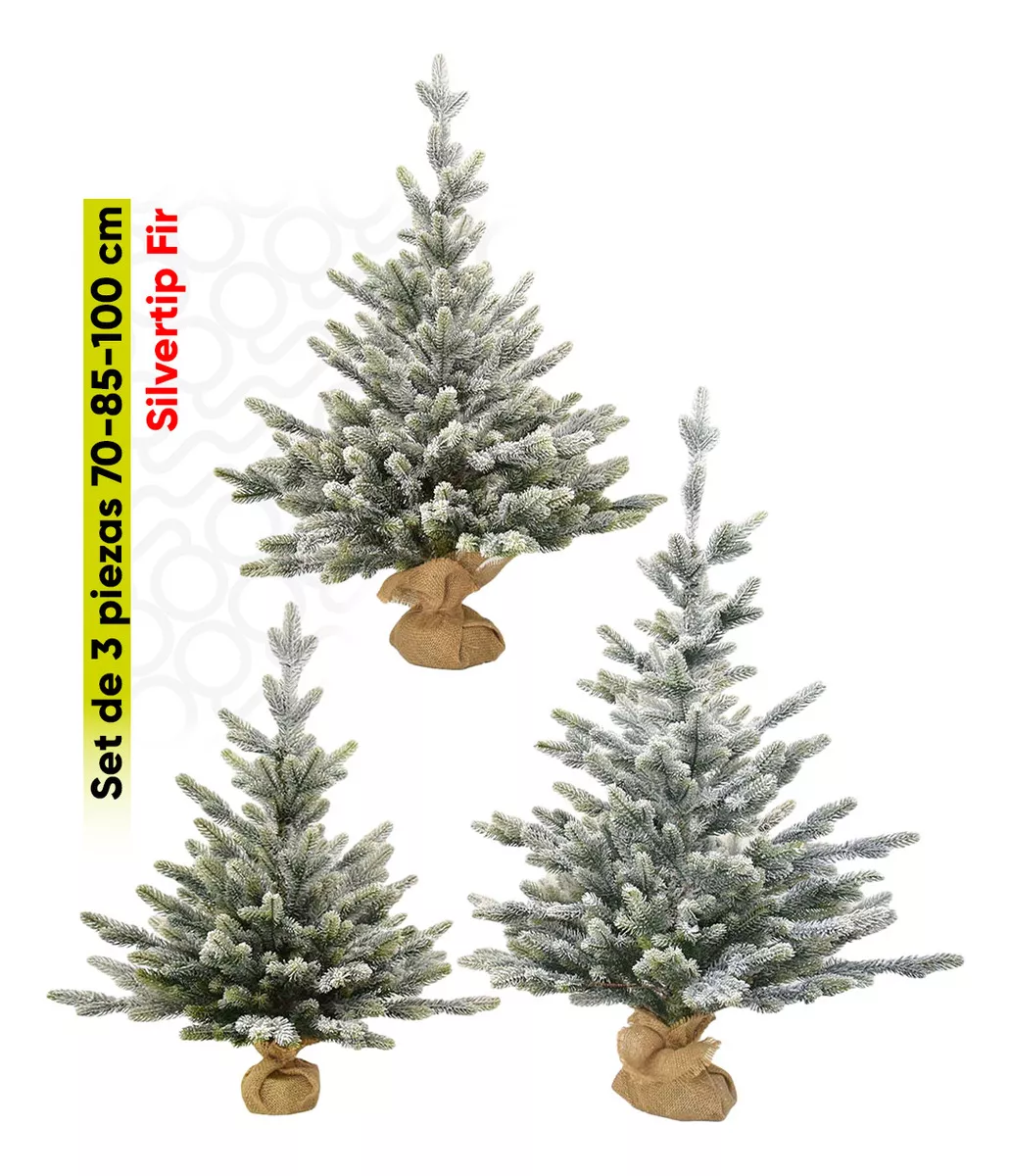 &Aacute;rboles De Navidad Set De 3 Piezas (70-85-100cm) Silvertip Fir Ramas Premium material Polietileno (pe) Pino Navide&ntilde;o Con Base De Morral Set Navidad Trees Decoraci&oacute;n Navide&ntilde;a Centro De Mesa Artego