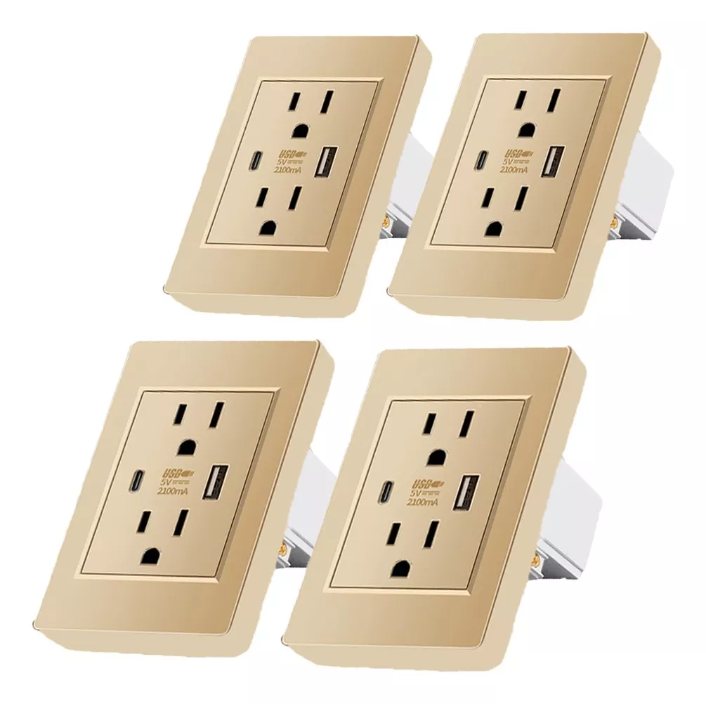 Toma De Corriente Del Americanos Para Pared Usb Y Type C 4pc