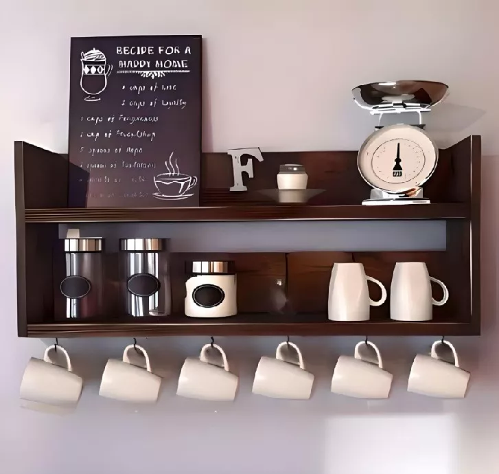 Repisa Estación De Café, Tazas Y Especiero Rustico Moderno