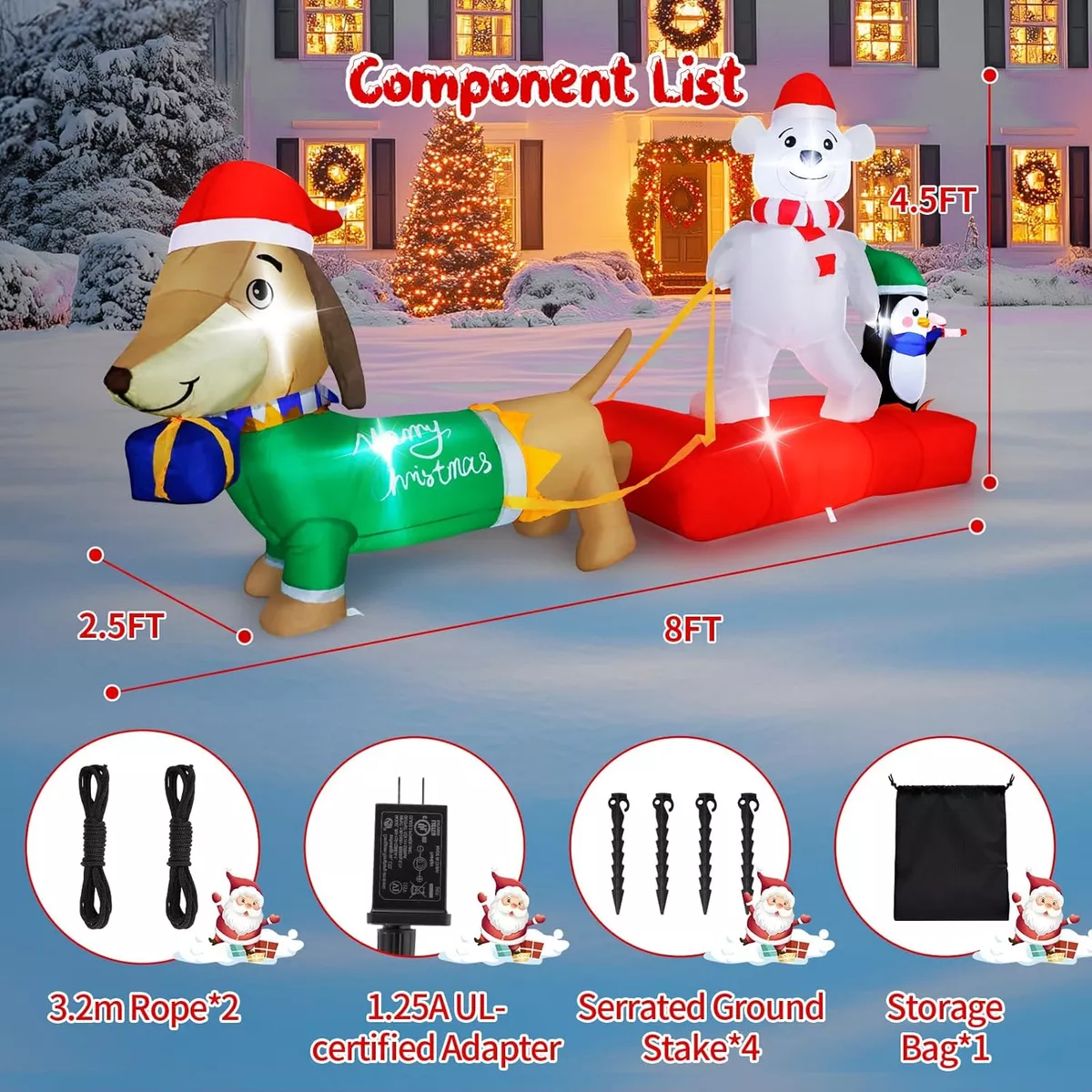 2.4m Oso Polar Inflable Navidad Trineo Para Perros Pingüinos