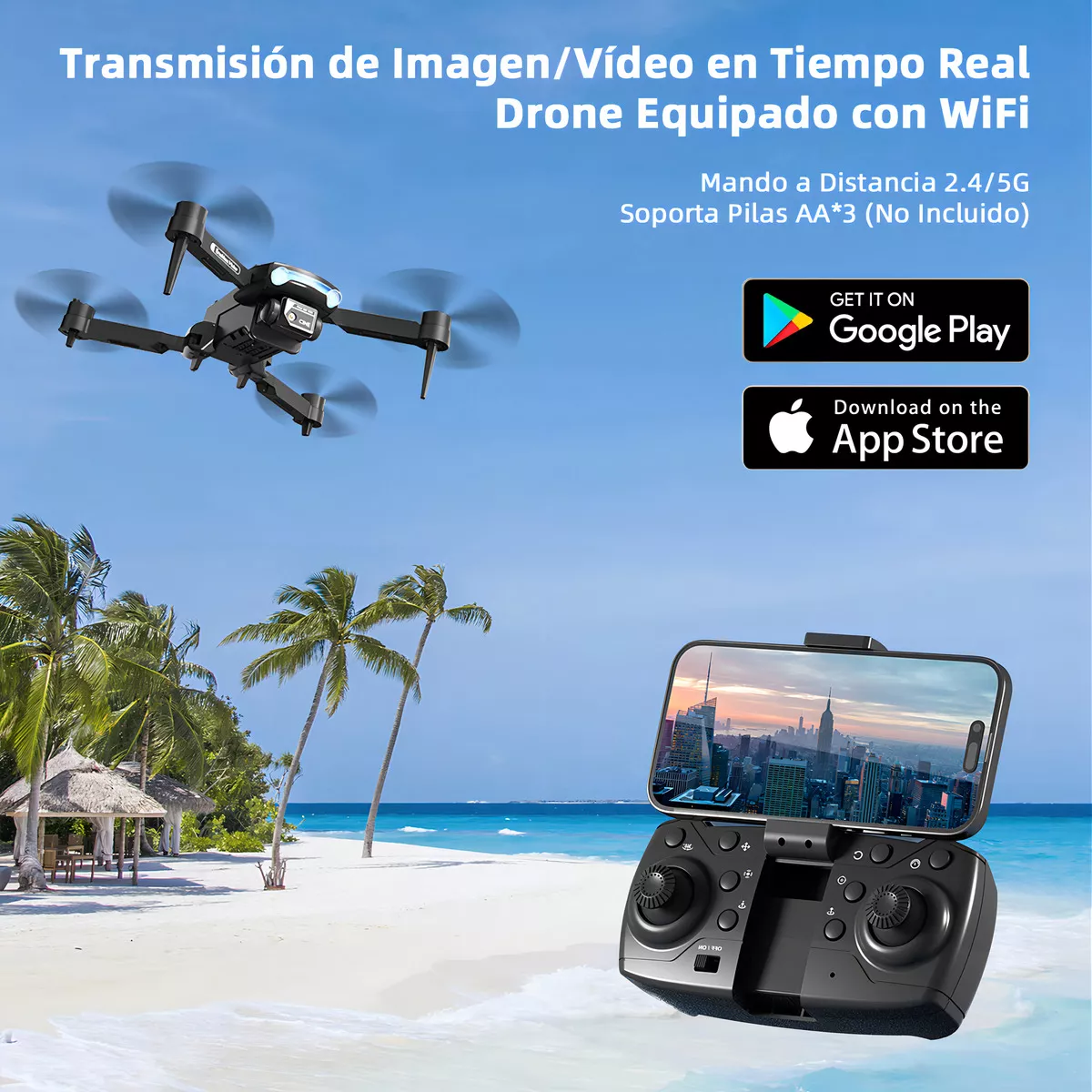Mini Dron 4K con Doble Cámara HD Profesional Plegable Wifi Tres Baterías Sin Escobillas 2.4Ghz Negro