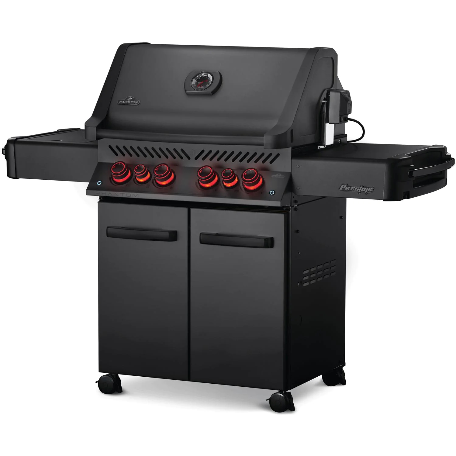 Parrilla de gas propano Napoleon Phantom Prestige 500 con quemador trasero infrarrojo, quemador lateral infrarrojo y kit de asador, negro mate-P500RSIBPMK-3-PHM