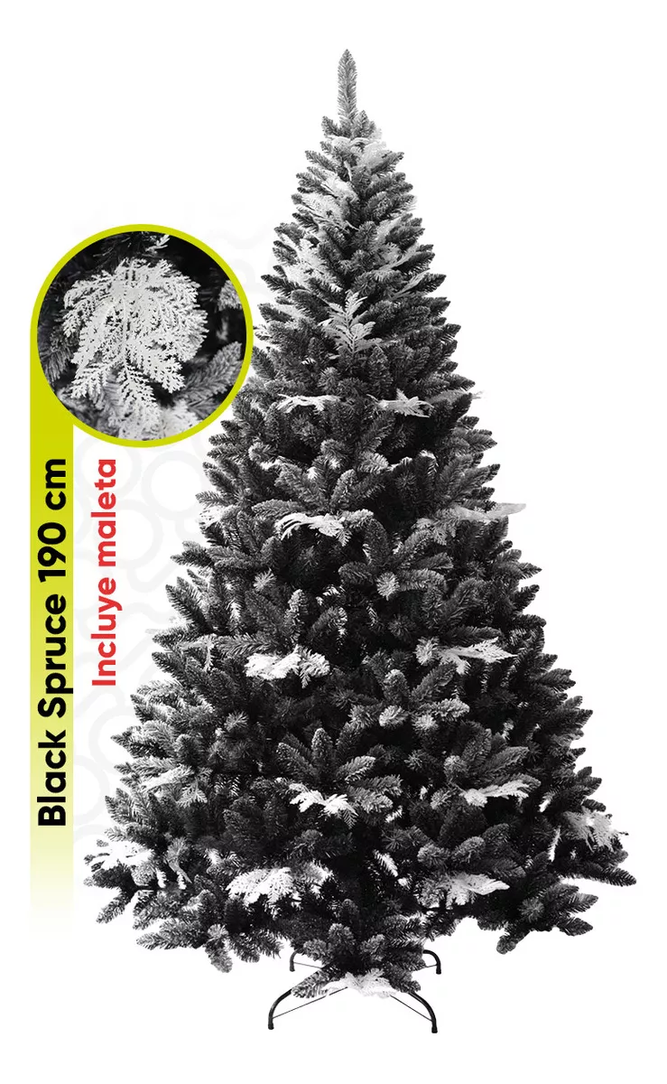 &Aacute;rbol De Navidad Semi Nevado Negro Con Ramas Blancas Black Spruce Premium material Ramas (pe) Pino Navide&ntilde;o 220 Cm De Alto Con Base De Metal + Maleta Transportadora &aacute;rbol de Navidad Artego