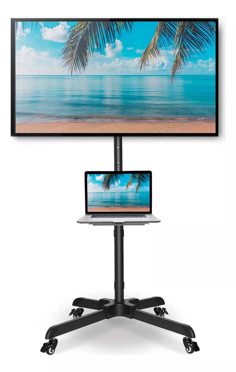 Soporte para TV Movil con Ruedas y Base para Laptop, Televisiones 32-55 Pulgadas, Ajuste de Altura e Inclinaci&oacute;n, para Oficina y Salones de Clases