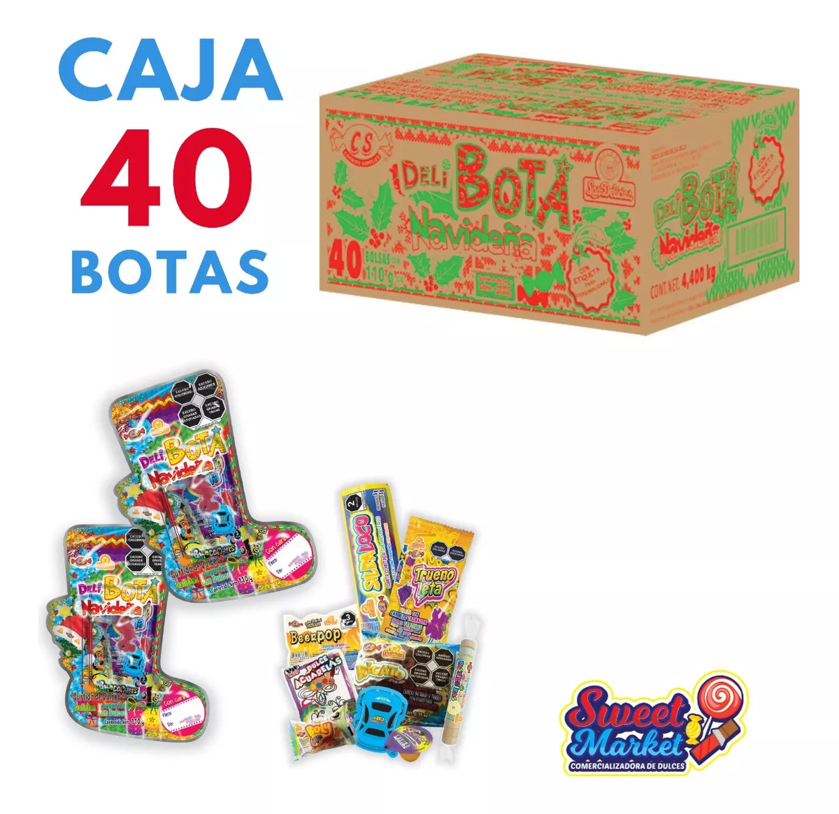 Bota Navideña Dulces Delicias Caja Con 40 Piezas
