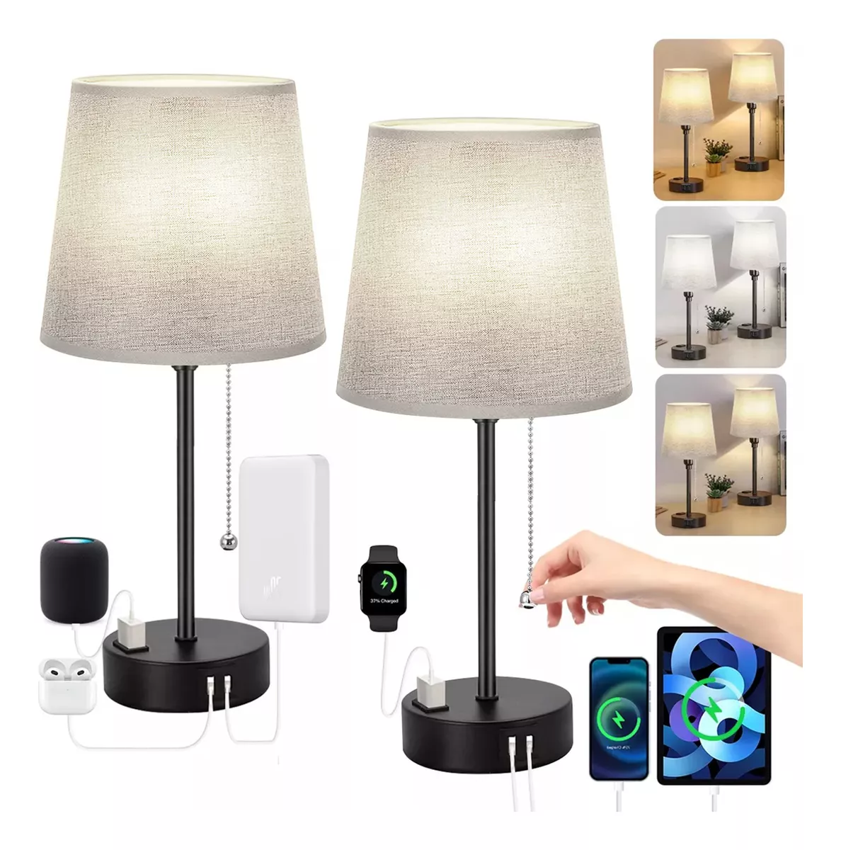 Lampara Escritorio Bur&oacute; Mesa Luz De Noche Led 2pcs Con Focos