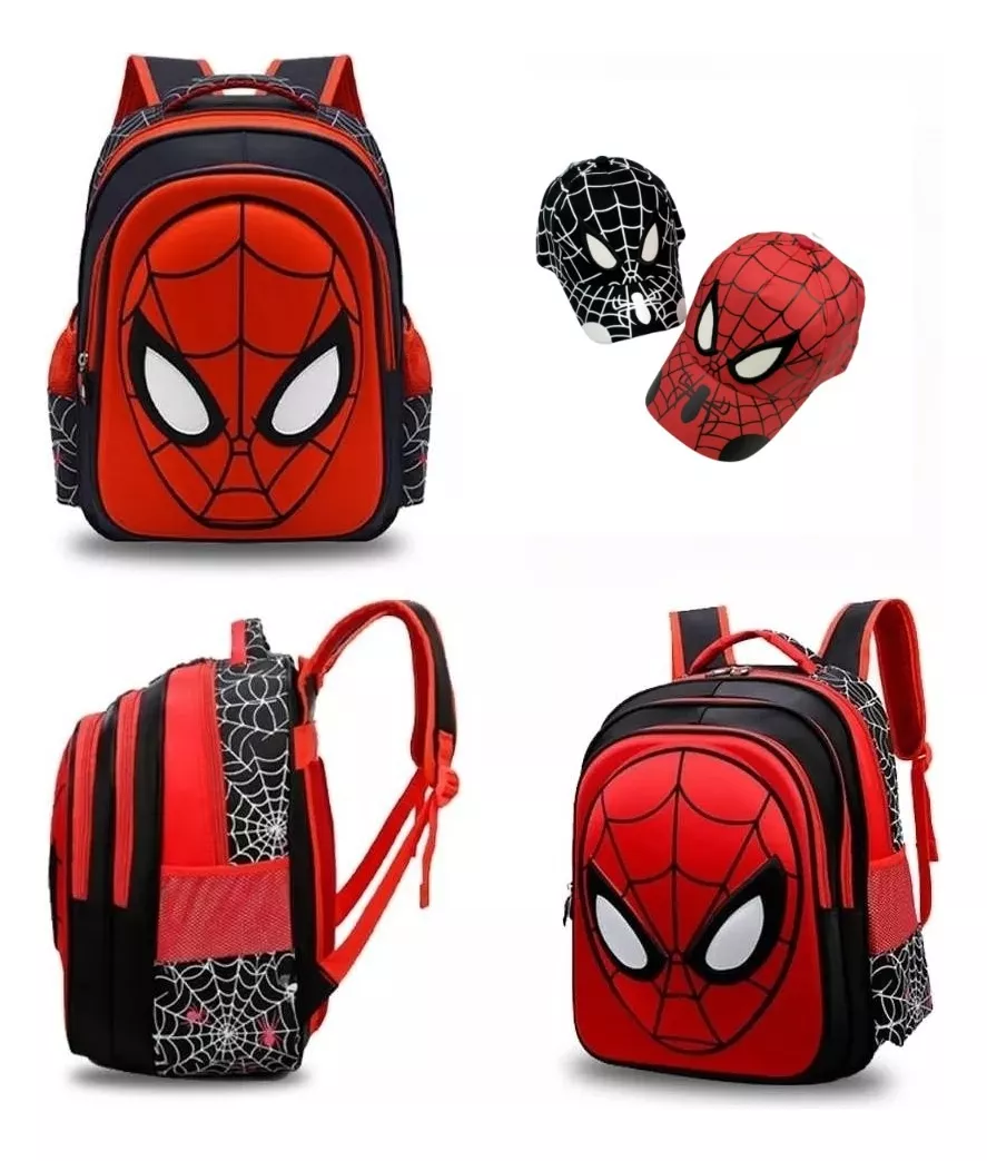 Mochila Preescolar Spider Man 3d Dibujos Animados+sombrero