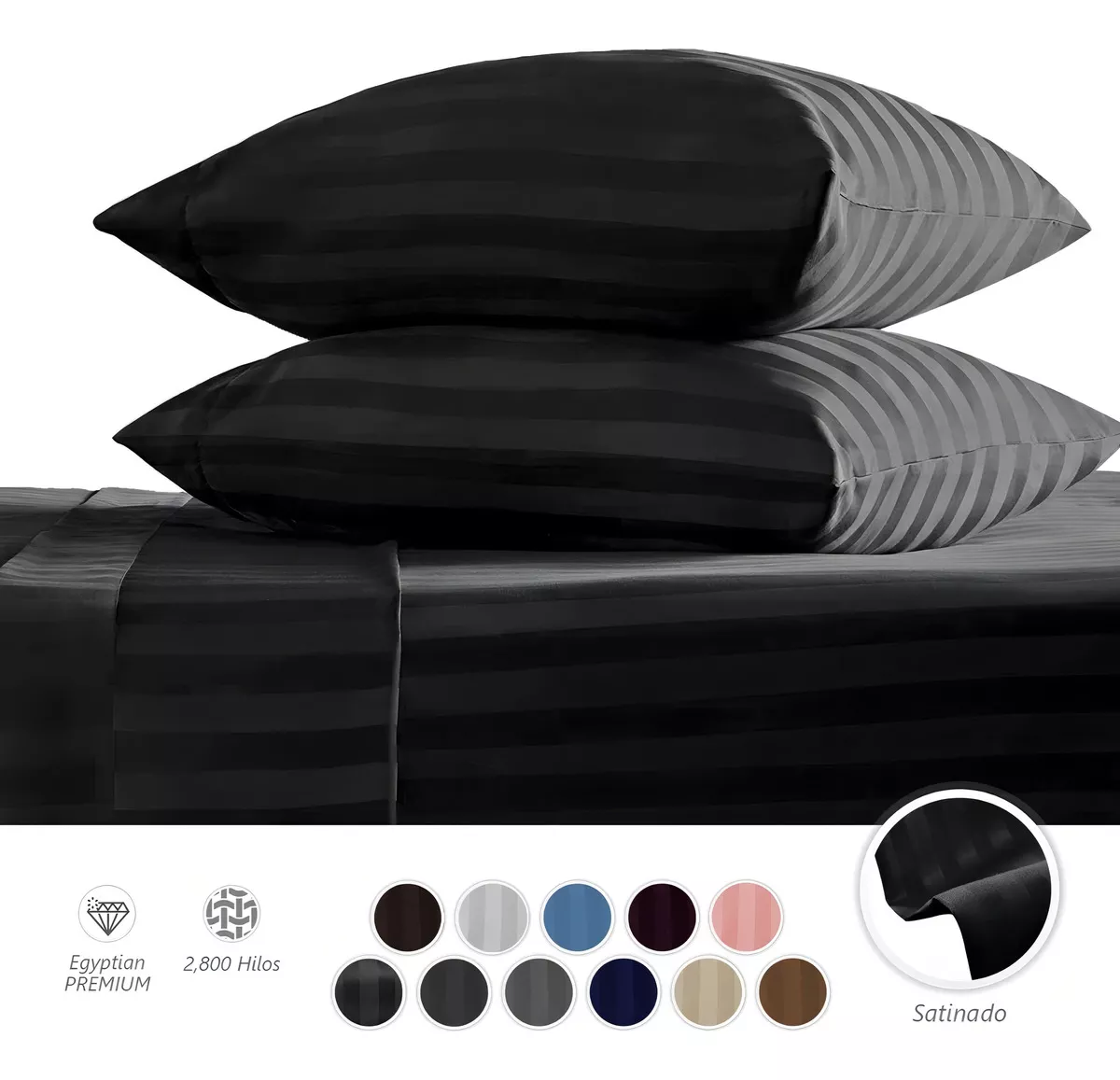 Juego De Sabanas King 2,800 Hilos Egipcian Premium Suave color Negro