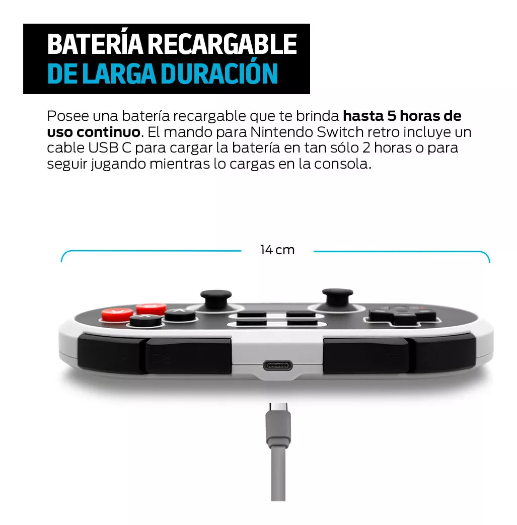 Control para Nintendo Switch Retro Inalámbrico con Diseño Clásico, Compatible con Switch, Switch Lite, Switch OLED, PC, Android y PS3, Conexión Bluetooth Hasta 10 Metros, Batería Recargable