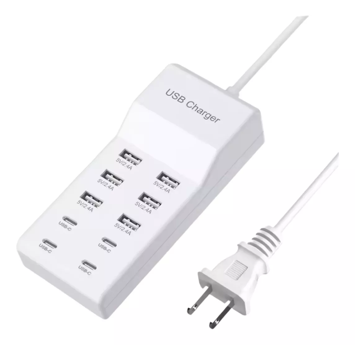 Cargador Pared M&uacute;ltiple Multi Contacto 10 Puertos USB Tipo C Celular Compatible iPhone Samsung Huawei Oppo Redmi color Blanco