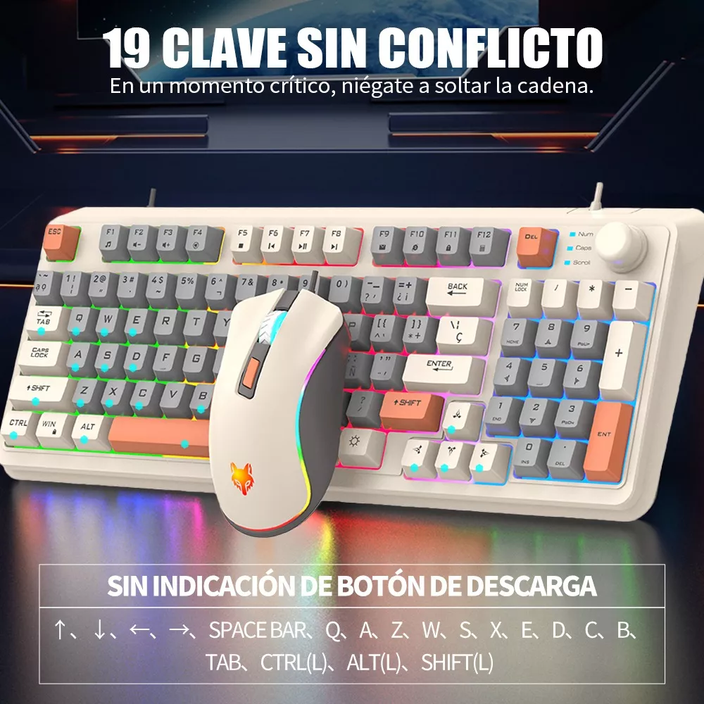 Free Wolf K820 kit De Teclado Y Mouse En Español Con Cable Mouse Blanco Teclado Blanco