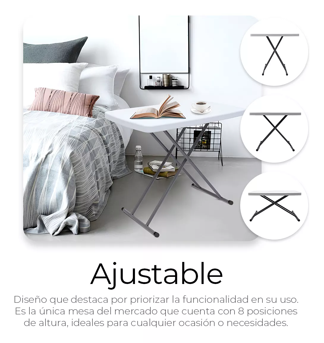 Mesa De Servicio Chica Plegable Ajustable 8 Elevaciones