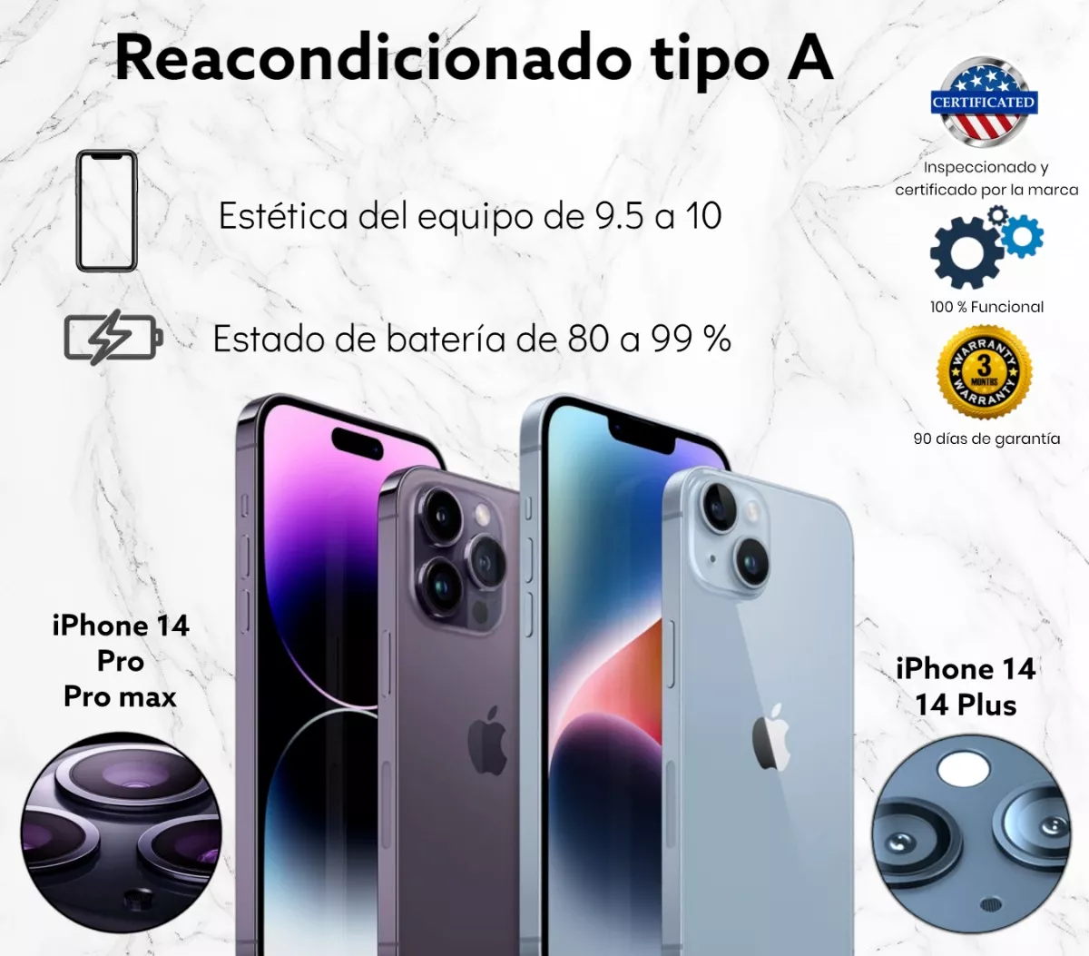 Apple iPhone 14 Pro (256 Gb)-Plata Liberado Desbloqueado Grado A (Reacondicionado)