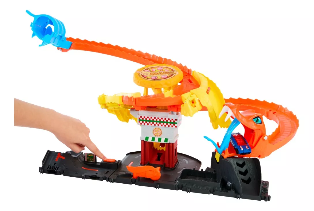 HOT WHEELS, Pista de Juguete, Ataque de Cobra vs Pizzería, Edad 3 Años en Adelante, Juguetes para Niños, Mattel