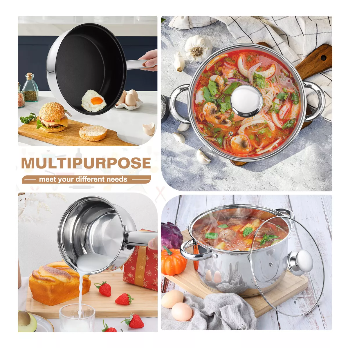 Batería De Cocina Acero Inoxidable Juego De Ollas 13 Piezas