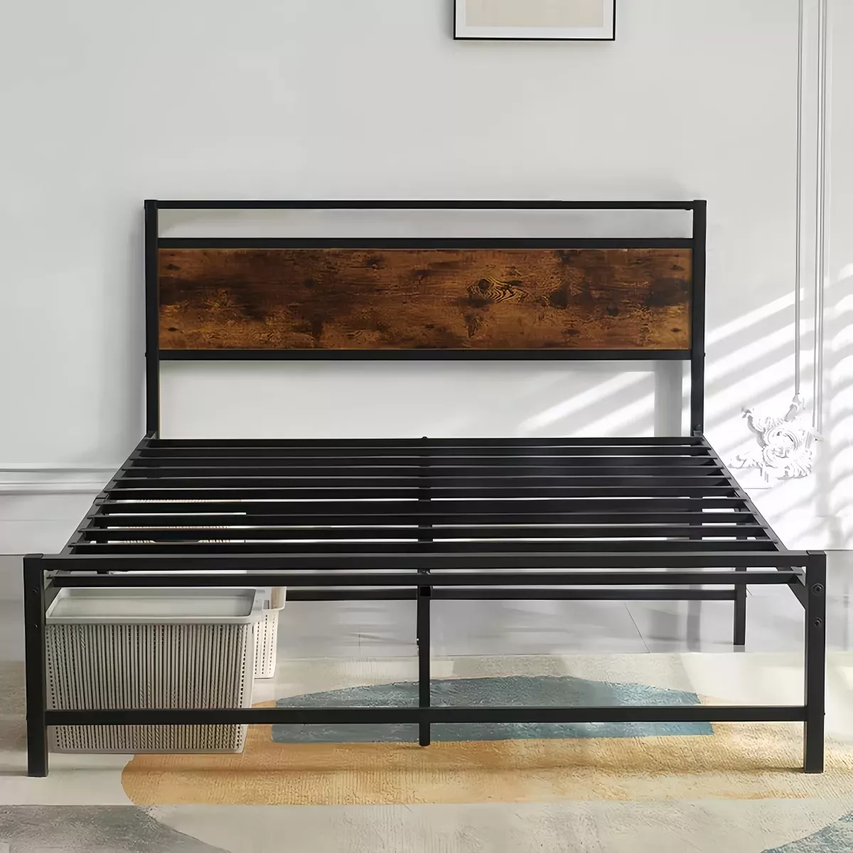 Cama Matrimonial, Base De Cama De Metal color Negro 2x1.35m