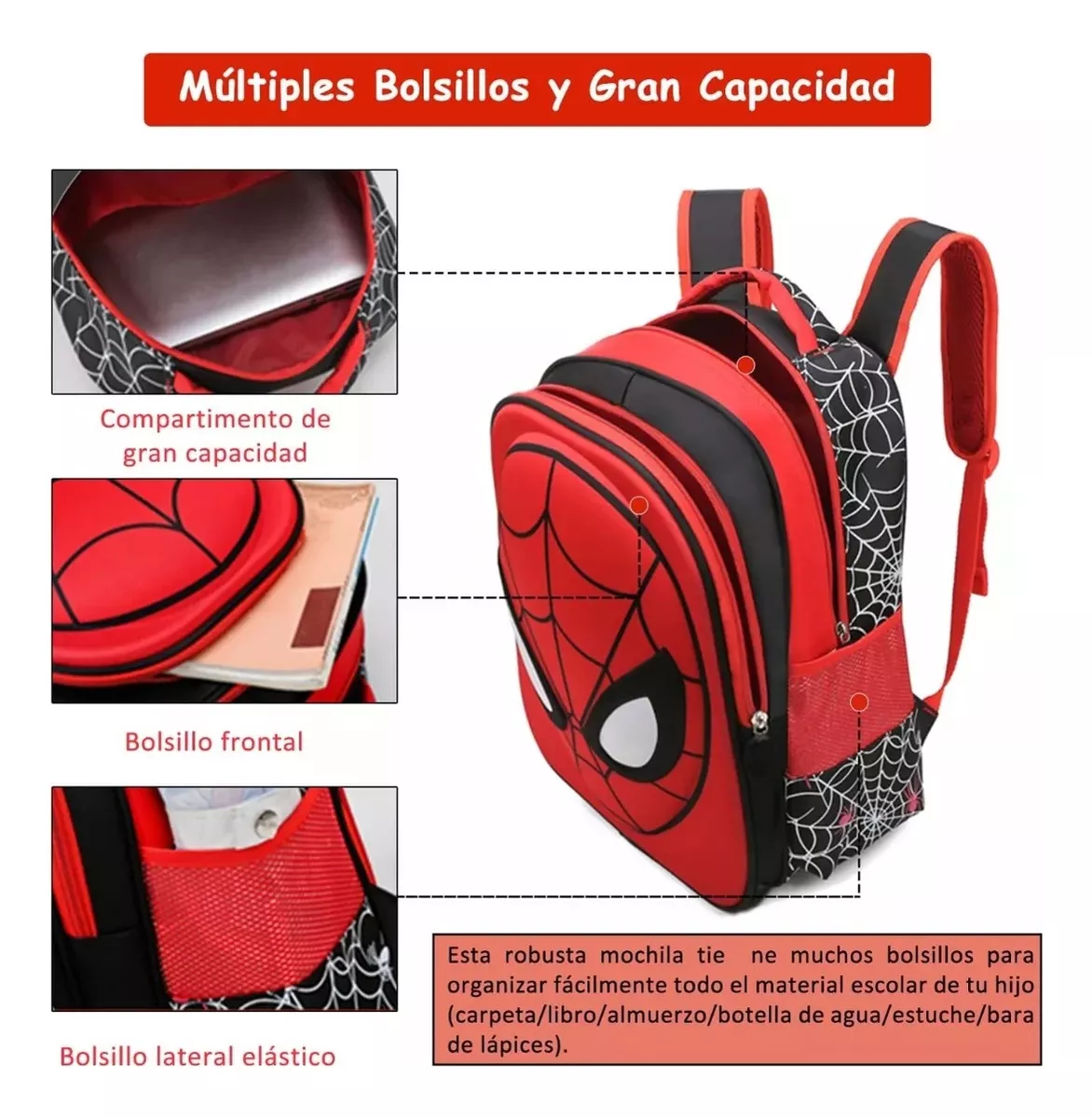 Mochila Preescolar Spider Man 3d Dibujos Animados+sombrero