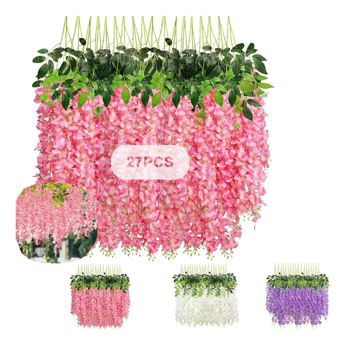 27pcs Wisteria Flores Artificial 1.1m Decoraci&oacute;n Fiesta Boda