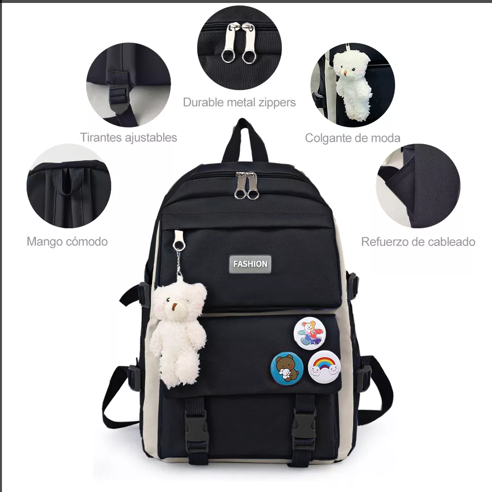 Set 5 Mochila Bolsas Escolar Estudiante Lapicera Tote Lona