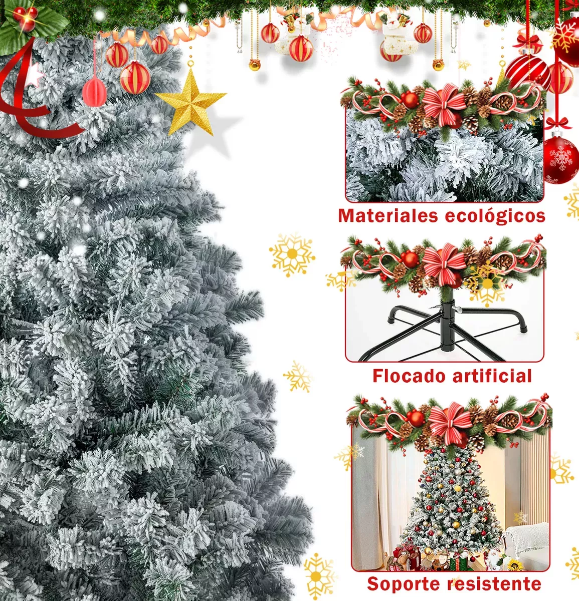 Arbol Navidad Artificial Nevado 2.10m Pino Follaje Blanco