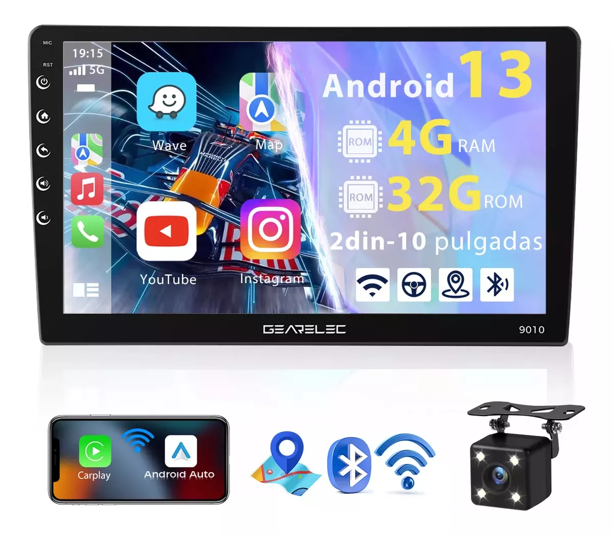 Gearelec Autoest&eacute;reo Pantalla 10 Pulgadas Inal&aacute;mbrico Carplay Android Auto 4+32g Wifi Gps Con C&aacute;mara
