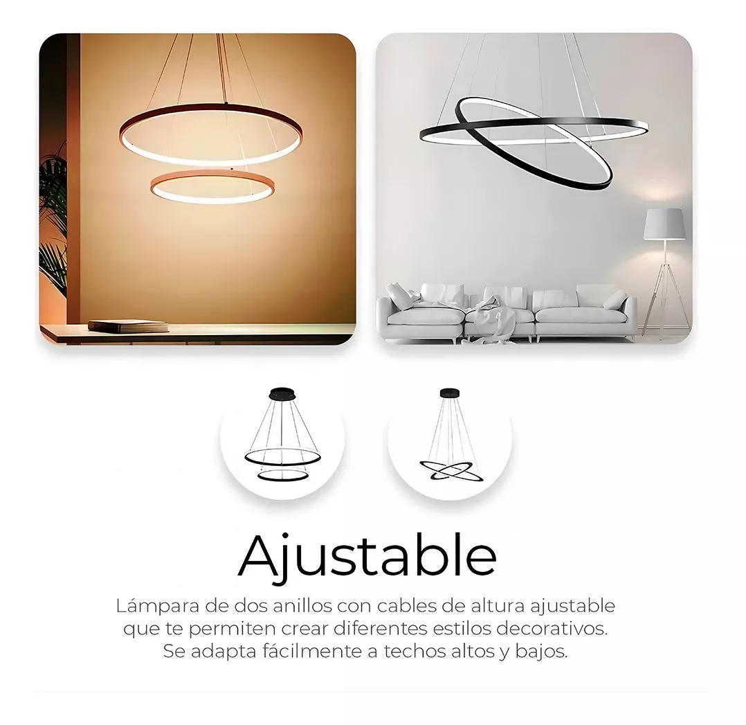 Lámpara De Techo Candil Colgante Moderna Led Dos Anillos