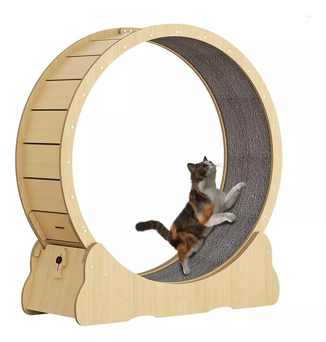 Rueda Gato Para Correr Paws y Pals Ejercitador Madera Alfombra color Amarillo