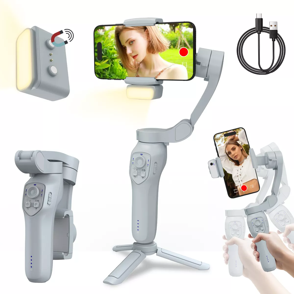 Estabilizador Para Celular 3ejes Plegable L&aacute;mpara Magn&eacute;tica