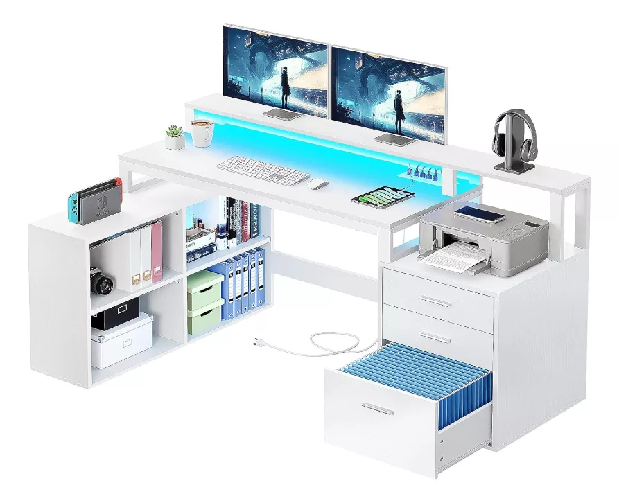 Escritorio De Computadora Oficina Con Estante Almacenamiento