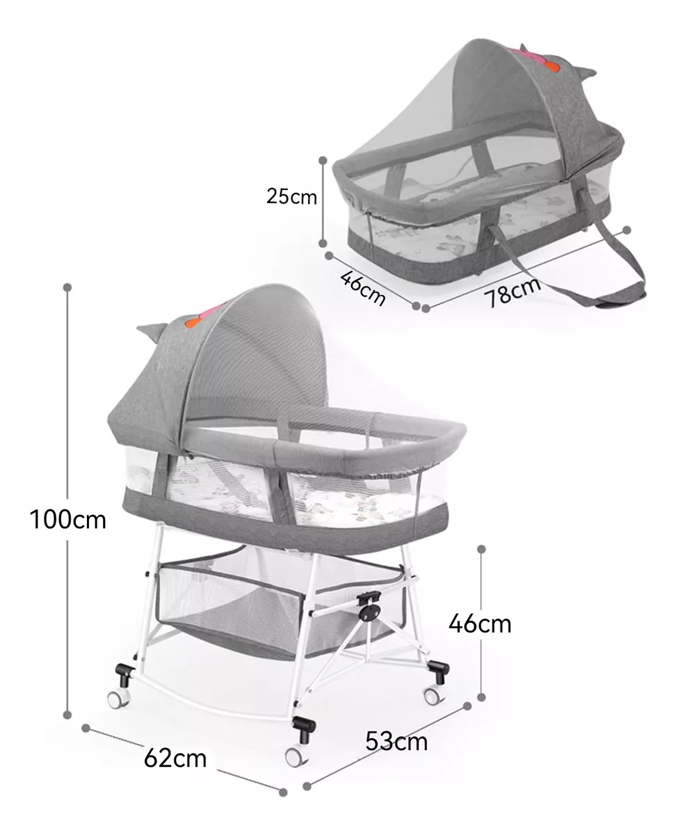 Cuna Plegable 3 En 1 Con Colchón Y Mosquitera