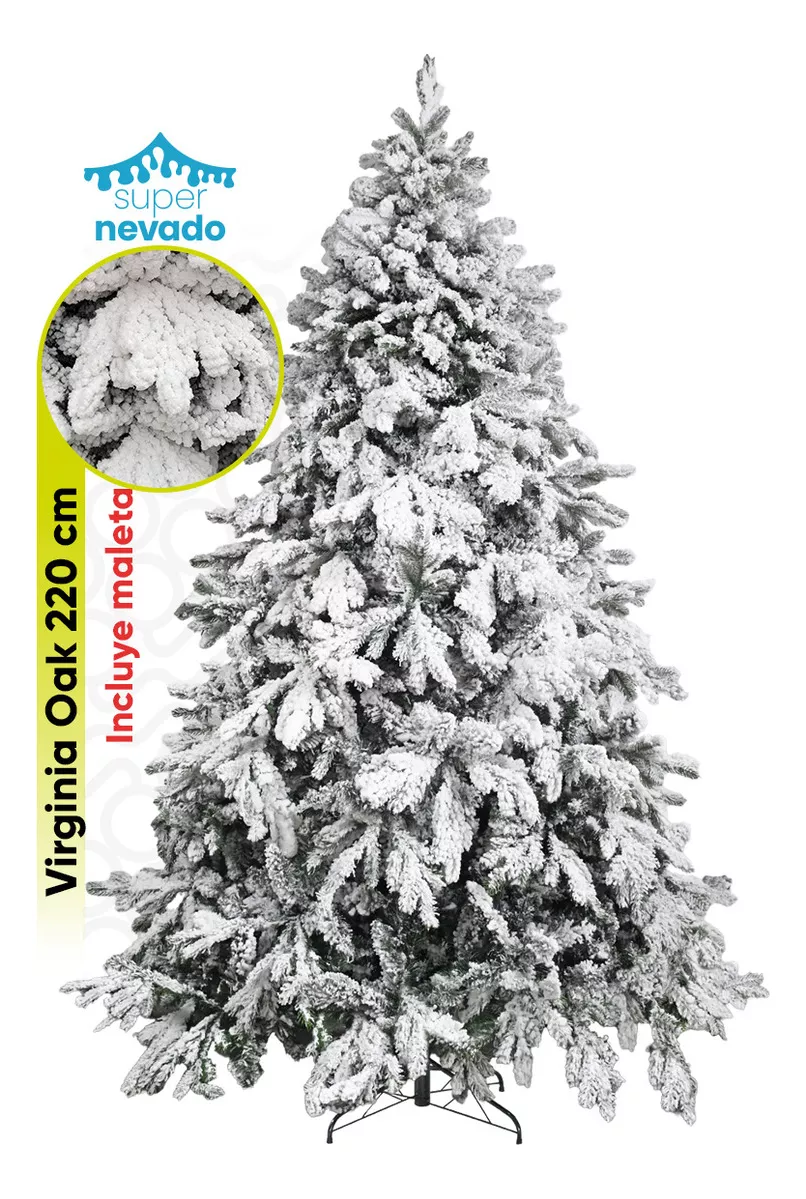 &Aacute;rbol De Navidad Super Nevado Virginia Oak 2500 Ramas Premium material Polietileno (pe) Pino Navide&ntilde;o 220 Cm De Alto Con Base De Metal + Maleta Transportadora &aacute;rbol de Navidad Artego