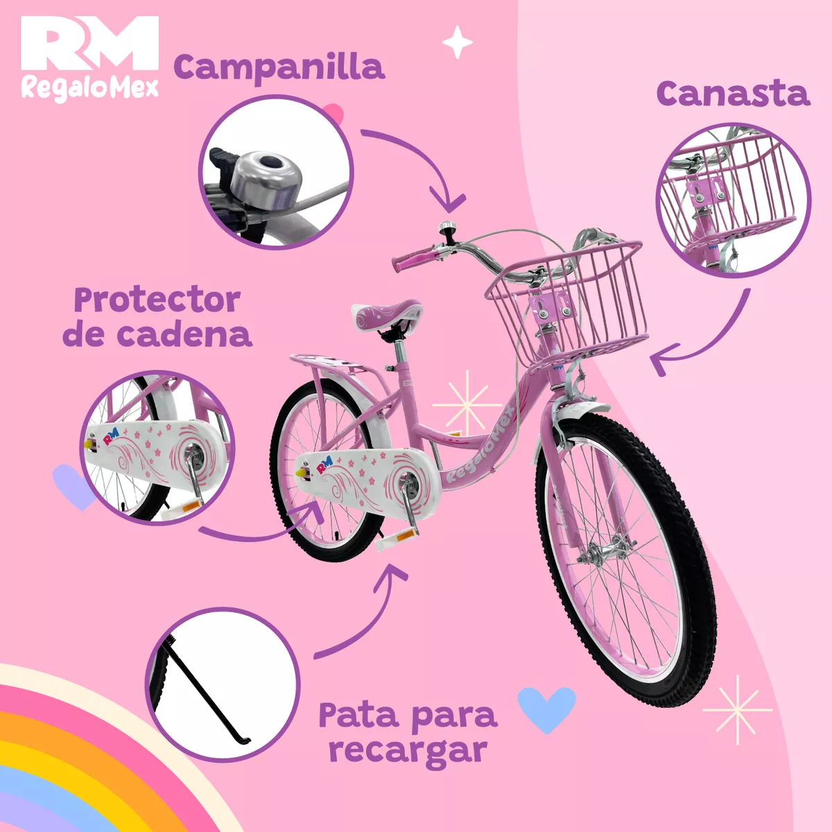Bicicleta R20 1v Con Canasta Para Niñas De Entre 6-9 Años