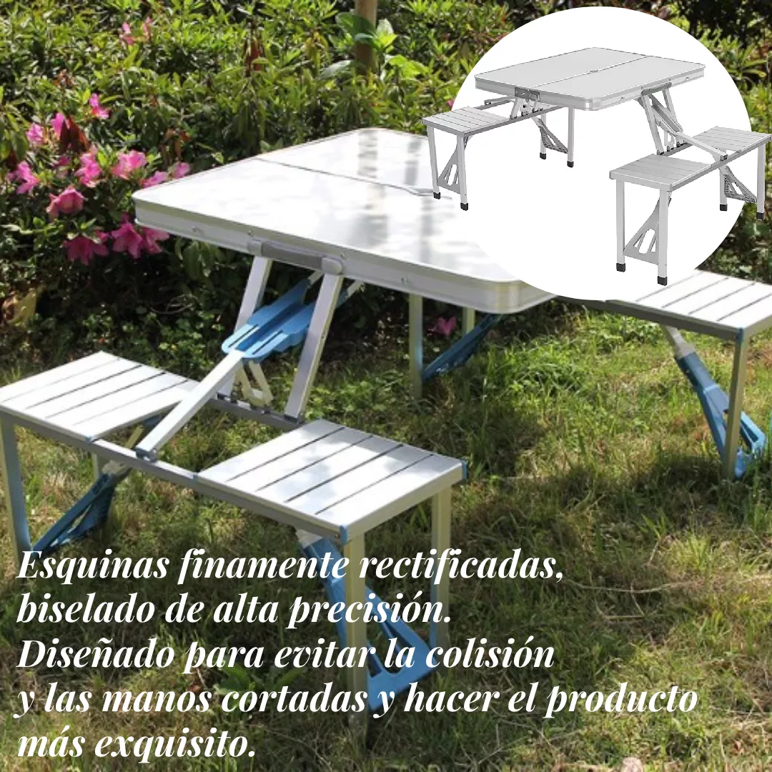 Mesa Banca Plegable Chic Plastico Con Sillas Tablon Cuadrada