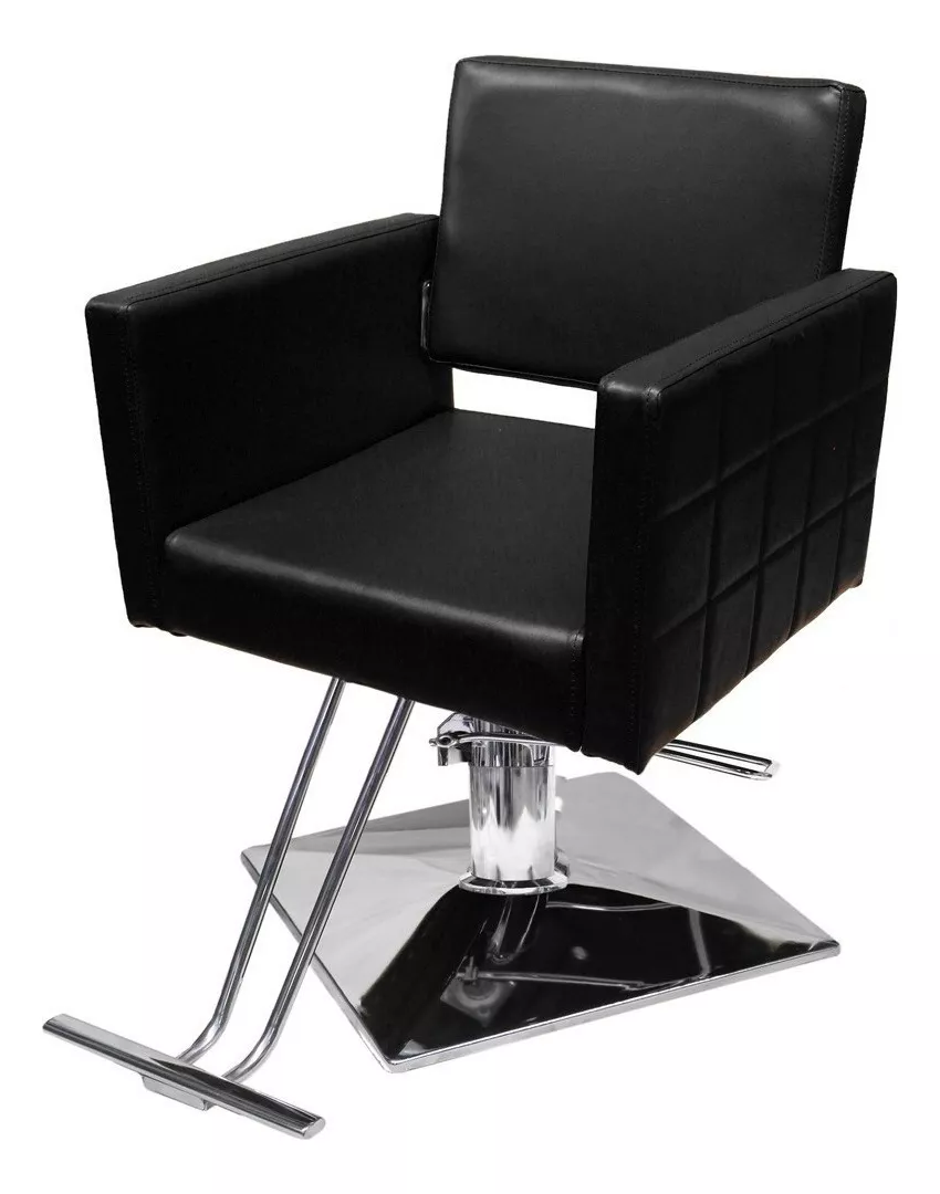 Silla Barberia Estetica Sillon Cuadrado Salon Hidr&aacute;ulico Spa color Negro