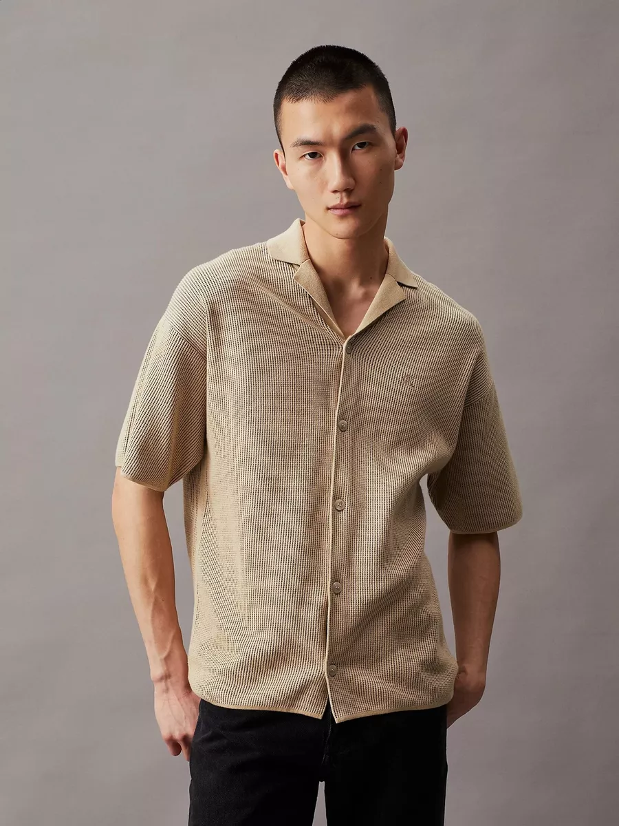 Camisa Beige Calvin Klein Manga Corta De Punto Hombre