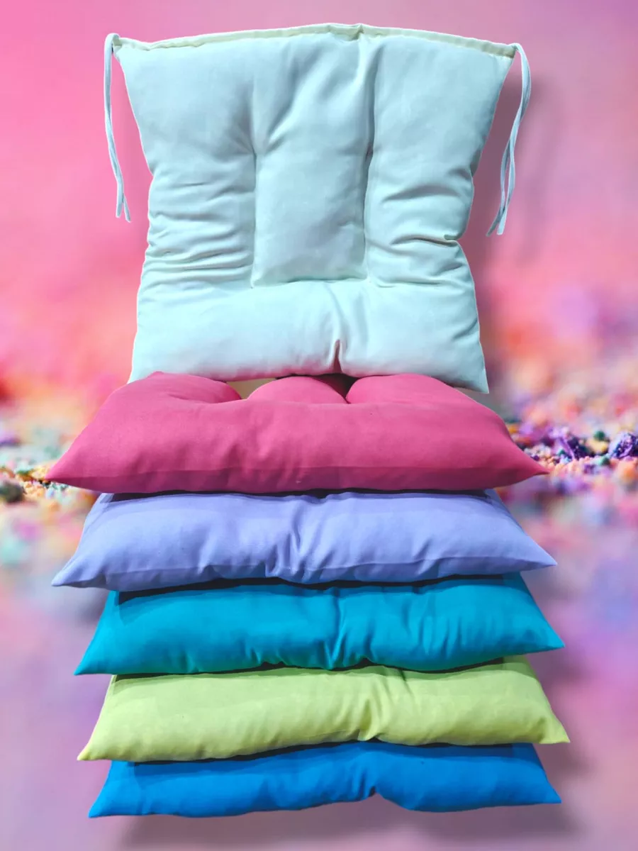 6 Cojines Para Sillas 42x42x7cm Con 4 Cintas De Sujeción
