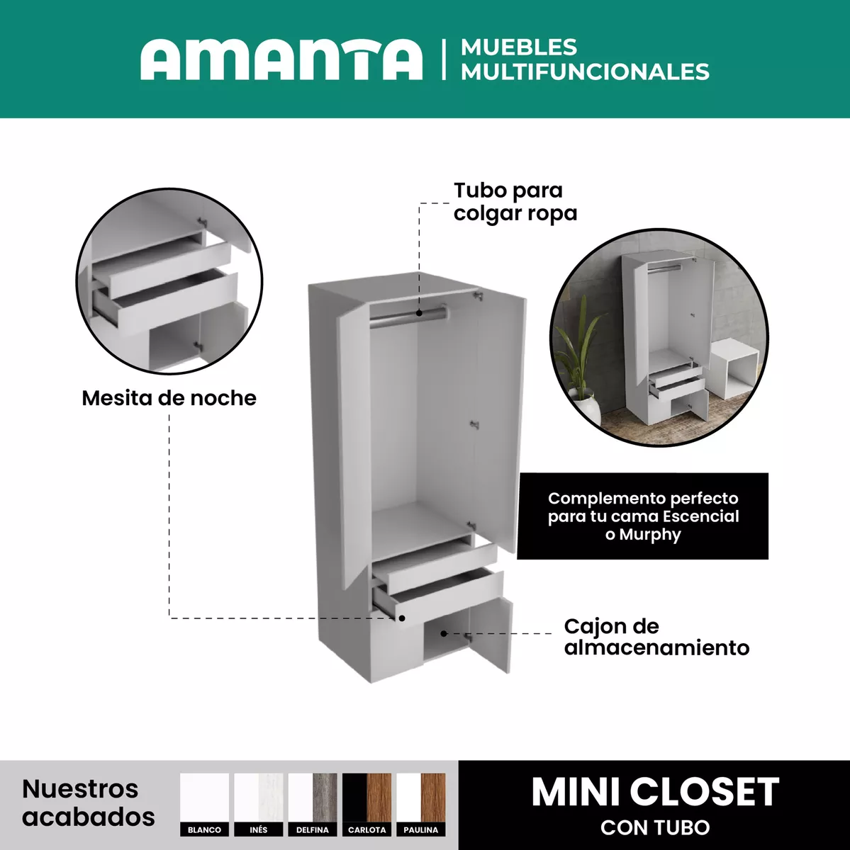 Amanta Muebles Mini Closet Con Tubo Y Puertas Abatibles