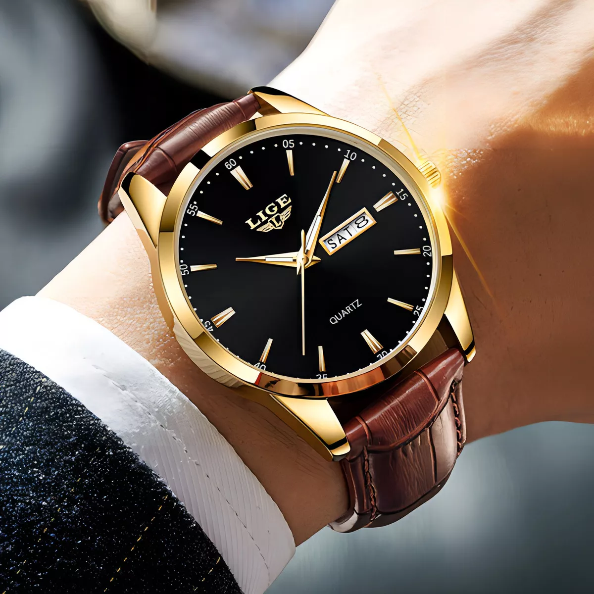 Reloj Cronógrafo Lige LG8970 De Cuero Casual Para Hombre