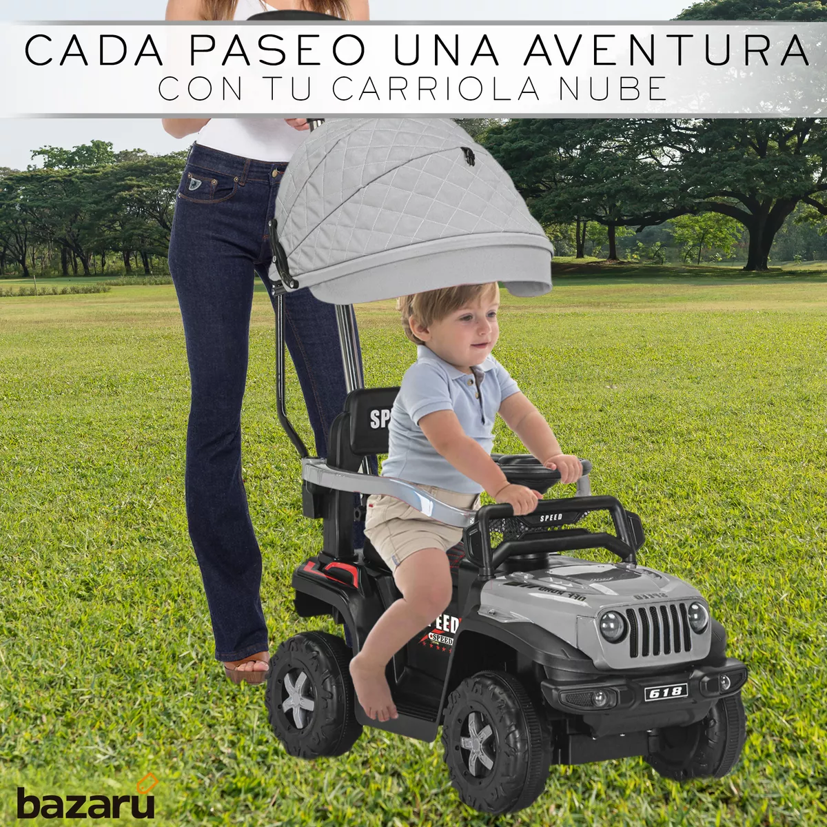 Carrito Montable Sombrilla Push auto Luces Y Sonido Niño