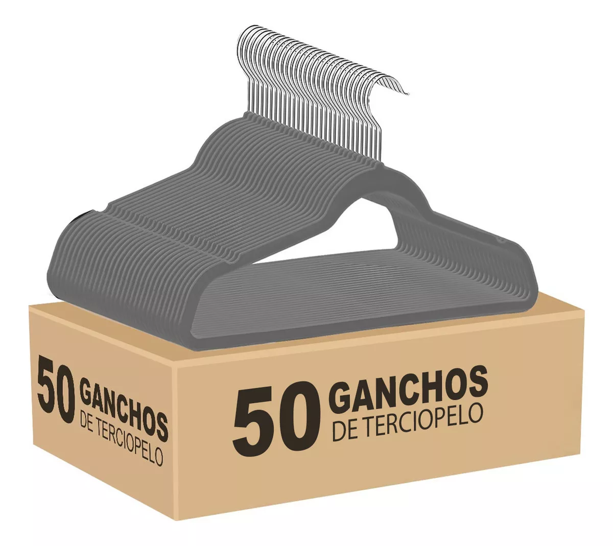 Set 50 Ganchos Terciopelo Para Ropa Antideslizantes Infantil color Gris Cuory