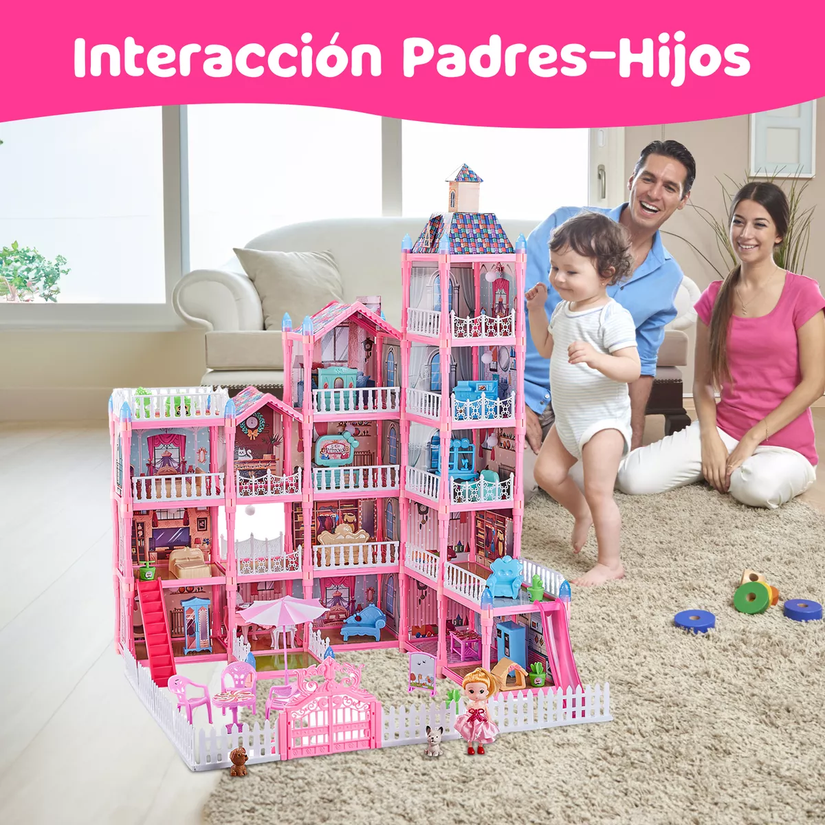 Casita Casa Muñecas Led Con Muebles Castillo Princesa 374pzs