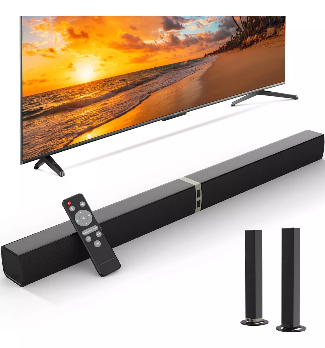 Mzeibo Barra De Sonido, Barras De Sonido Para Smart Tv, Barra De Sonido Bluetooth 5.0 De 60w Y 32 Pulgadas Desmontable Con Conexión Hdmi-arc/óptica/aux, Altavoces Para Tv Y Audio De Cine En Casa